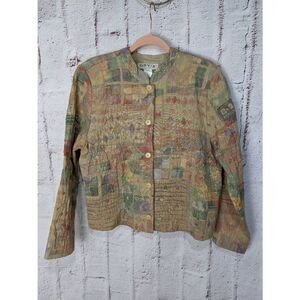 Orvis Vintage Jacket Pastel Geometric Button-up Crinkle Abstract Sz L Large Made